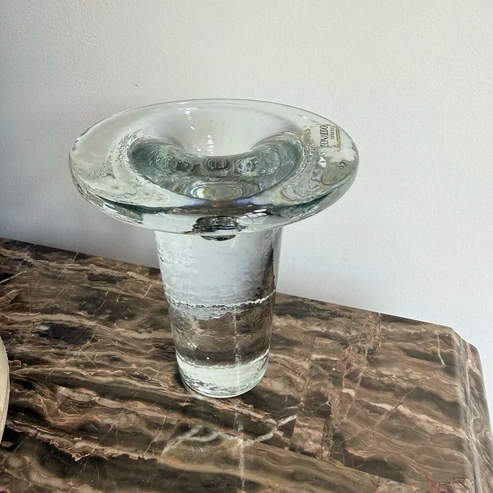 VTG MCM Leonardo Handarbeit Art Mushroom Taper Candle Hold Blown Glass 6” Tall
